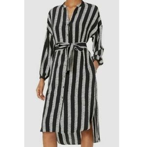 DUBGEE By Whoopi Button Black White Long Sleeve Hi-Low Belted Tunic Dress Sz M